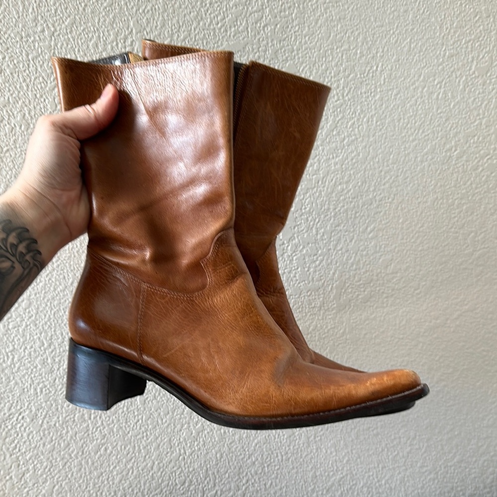 Brown Leather Mid-Calf Boots